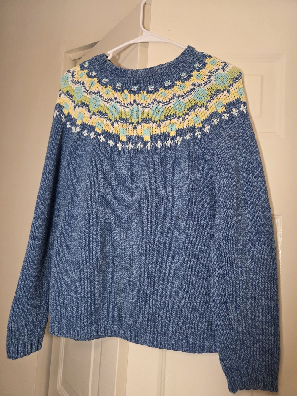 Liz Claiborne Blue Fair Isle Yoke Sweater with Yellow & Green Accents